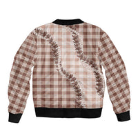 Beige Hawaii Palaka Bomber Jacket Hawaiian Pikake Lei