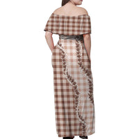 Beige Hawaii Palaka Family Matching Off Shoulder Maxi Dress and Hawaiian Shirt Hawaiian Pikake Lei LT05 - Polynesian Pride