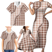 Beige Hawaii Palaka Family Matching Short Sleeve Bodycon Dress and Hawaiian Shirt Hawaiian Pikake Lei LT05 - Polynesian Pride