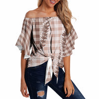 Beige Hawaii Palaka Off Shoulder Wrap Waist Top Hawaiian Pikake Lei LT05 - Polynesian Pride