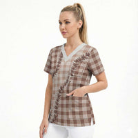 Beige Hawaii Palaka Scrub Top Hawaiian Pikake Lei