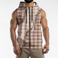 Beige Hawaii Palaka Sleeveless Zip Hoodie Hawaiian Pikake Lei