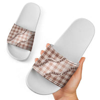 Beige Hawaii Palaka Slide Sandals Hawaiian Pikake Lei