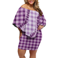 Violet Hawaii Palaka Family Matching Off Shoulder Short Dress and Hawaiian Shirt Hawaiian Pikake Lei LT05 Mom's Dress Violet - Polynesian Pride