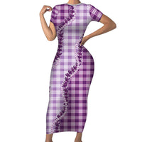 Violet Hawaii Palaka Family Matching Short Sleeve Bodycon Dress and Hawaiian Shirt Hawaiian Pikake Lei LT05 Mom's Dress Violet - Polynesian Pride
