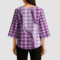 Violet Hawaii Palaka Kimono Sleeve Blouse Hawaiian Pikake Lei