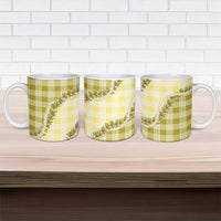 Yellow Hawaii Palaka Ceramic Mug Hawaiian Pikake Lei