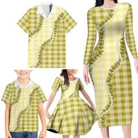 Yellow Hawaii Palaka Family Matching Long Sleeve Bodycon Dress and Hawaiian Shirt Hawaiian Pikake Lei LT05 - Polynesian Pride