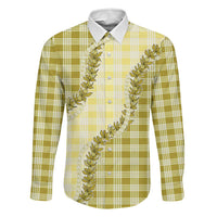Yellow Hawaii Palaka Family Matching Long Sleeve Bodycon Dress and Hawaiian Shirt Hawaiian Pikake Lei LT05 Dad's Shirt - Long Sleeve Yellow - Polynesian Pride
