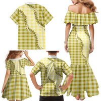 Yellow Hawaii Palaka Family Matching Mermaid Dress and Hawaiian Shirt Hawaiian Pikake Lei LT05 - Polynesian Pride