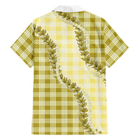 Yellow Hawaii Palaka Family Matching Short Sleeve Bodycon Dress and Hawaiian Shirt Hawaiian Pikake Lei LT05 - Polynesian Pride