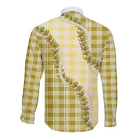 Yellow Hawaii Palaka Long Sleeve Button Shirt Hawaiian Pikake Lei