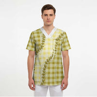 Yellow Hawaii Palaka Scrub Top Hawaiian Pikake Lei