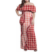 Red Hawaii Palaka Family Matching Off Shoulder Maxi Dress and Hawaiian Shirt Hawaiian Pikake Lei LT05 Mom's Dress Red - Polynesian Pride