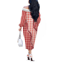 Red Hawaii Palaka Off The Shoulder Long Sleeve Dress Hawaiian Pikake Lei