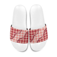 Red Hawaii Palaka Slide Sandals Hawaiian Pikake Lei