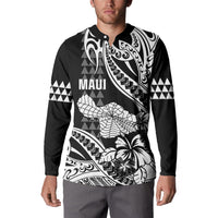Hawaii Maui Upena Kiloi Button Sweatshirt Kakau Tribal Pattern Black Version