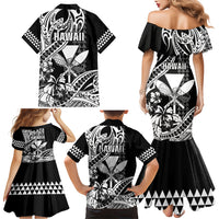 Hawaii Maui Upena Kiloi Family Matching Mermaid Dress and Hawaiian Shirt Kakau Tribal Pattern Black Version