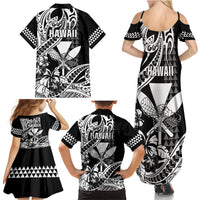 Hawaii Maui Upena Kiloi Family Matching Summer Maxi Dress and Hawaiian Shirt Kakau Tribal Pattern Black Version