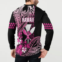 Hawaii Maui Upena Kiloi Button Sweatshirt Kakau Tribal Pattern Pink Version