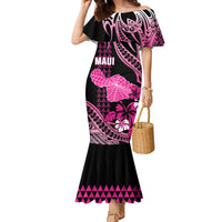 Hawaii Maui Upena Kiloi Family Matching Mermaid Dress and Hawaiian Shirt Kakau Tribal Pattern Pink Version