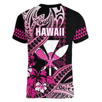 Hawaii Maui Upena Kiloi Women V-Neck T-Shirt Kakau Tribal Pattern Pink Version