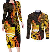 Personalised Kiribati Independence Day Couples Matching Long Sleeve Bodycon Dress and Long Sleeve Button Shirt 46th Anniversary