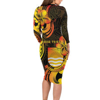 Personalised Kiribati Independence Day Family Matching Long Sleeve Bodycon Dress and Hawaiian Shirt 46th Anniversary