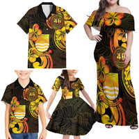 Personalised Kiribati Independence Day Family Matching Off Shoulder Maxi Dress and Hawaiian Shirt 46th Anniversary