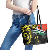 Vanuatu Penama Day Leather Tote Bag Grunge Flag Style - Polynesian Pride