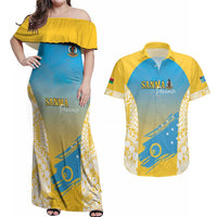Personalised Vanuatu Sanma Day Couples Matching Off Shoulder Maxi Dress and Hawaiian Shirt Special Style LT05 Yellow - Polynesian Pride