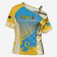 Personalised Vanuatu Sanma Day Cross Shoulder Shirt Special Style LT05 Female Yellow - Polynesian Pride