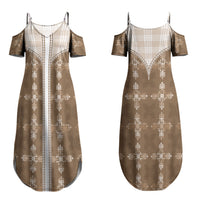 Beige Hawaii Paniolo Quilt Motif Couples Matching Summer Maxi Dress and Long Sleeve Button Shirt LT05 - Polynesian Pride