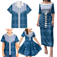 Blue Hawaii Paniolo Quilt Motif Family Matching Puletasi and Hawaiian Shirt LT05 - Polynesian Pride