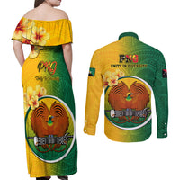 Papua New Guinea Enga Province Couples Matching Off Shoulder Maxi Dress and Long Sleeve Button Shirts Mix Coat Of Arms Polynesian Pattern LT05 - Polynesian Pride