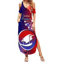 Personalized Papua New Guinea Central Province Summer Maxi Dress Mix Coat Of Arms Polynesian Pattern LT05 Women Blue - Polynesian Pride