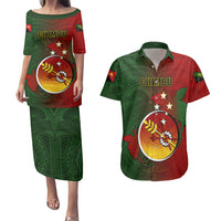 Papua New Guinea Chimbu Province Couples Matching Puletasi Dress and Hawaiian Shirt Mix Coat Of Arms Polynesian Pattern LT05 Red - Polynesian Pride