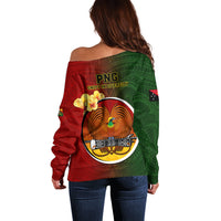 Papua New Guinea Chimbu Province Off Shoulder Sweater Mix Coat Of Arms Polynesian Pattern LT05 - Polynesian Pride
