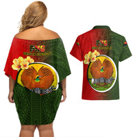 Papua New Guinea Eastern Highlands Province Couples Matching Off Shoulder Short Dress and Hawaiian Shirt Mix Coat Of Arms Polynesian Pattern LT05 - Polynesian Pride