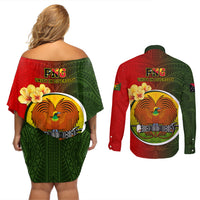 Papua New Guinea Eastern Highlands Province Couples Matching Off Shoulder Short Dress and Long Sleeve Button Shirts Mix Coat Of Arms Polynesian Pattern LT05 - Polynesian Pride