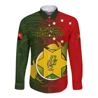 Personalized Papua New Guinea Eastern Highlands Province Long Sleeve Button Shirt Mix Coat Of Arms Polynesian Pattern LT05 Unisex Red - Polynesian Pride