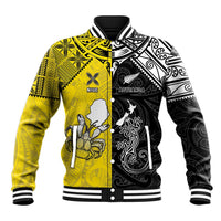 Custom New Zealand Maori And Niue Hiapo Baseball Jacket Lizard And Coconut Crab Together
