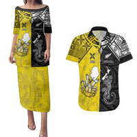 Custom New Zealand Maori And Niue Hiapo Couples Matching Puletasi and Hawaiian Shirt Lizard And Coconut Crab Together