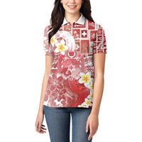 Tonga Christmas Women Polo Shirt Kilisimasi Fiefia Retro Style Red - Polynesian Pride