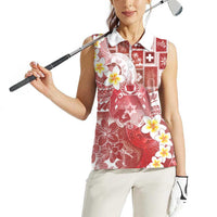 Tonga Christmas Women Sleeveless Polo Shirt Kilisimasi Fiefia Retro Style Red - Polynesian Pride