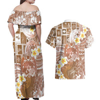 Tonga Christmas Couples Matching Off Shoulder Maxi Dress and Hawaiian Shirt Kilisimasi Fiefia Retro Style Brown - Polynesian Pride