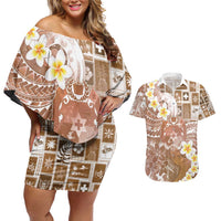 Tonga Christmas Couples Matching Off Shoulder Short Dress and Hawaiian Shirt Kilisimasi Fiefia Retro Style Brown - Polynesian Pride