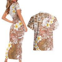 Tonga Christmas Couples Matching Short Sleeve Bodycon Dress and Hawaiian Shirt Kilisimasi Fiefia Retro Style Brown - Polynesian Pride