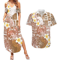 Tonga Christmas Couples Matching Summer Maxi Dress and Hawaiian Shirt Kilisimasi Fiefia Retro Style Brown - Polynesian Pride