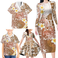 Tonga Christmas Family Matching Long Sleeve Bodycon Dress and Hawaiian Shirt Kilisimasi Fiefia Retro Style Brown - Polynesian Pride